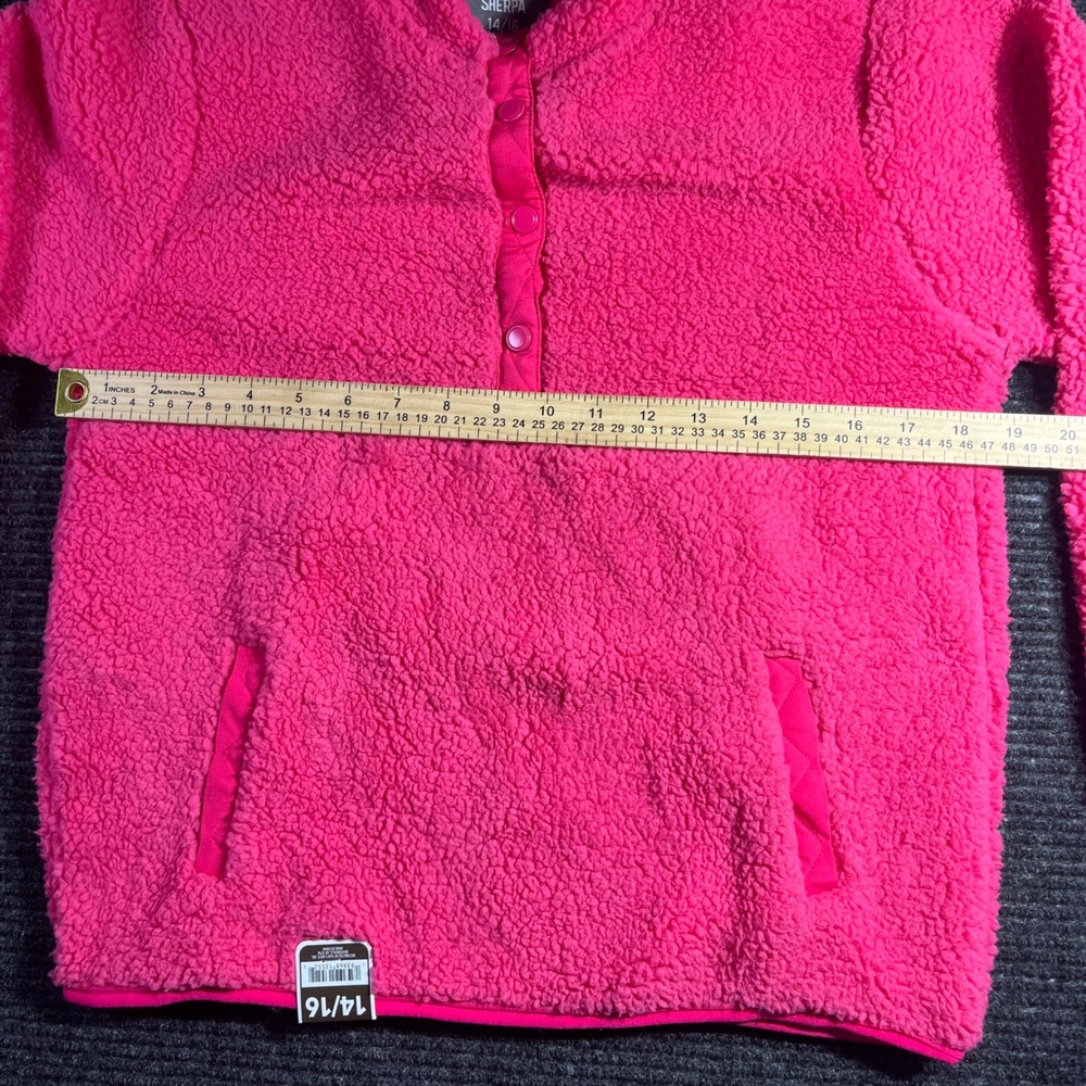 Cuddly Sherpa Pullover Girls Youth Button Up Fleece Pink Top Size 14/16 - Picture 5 of 6
